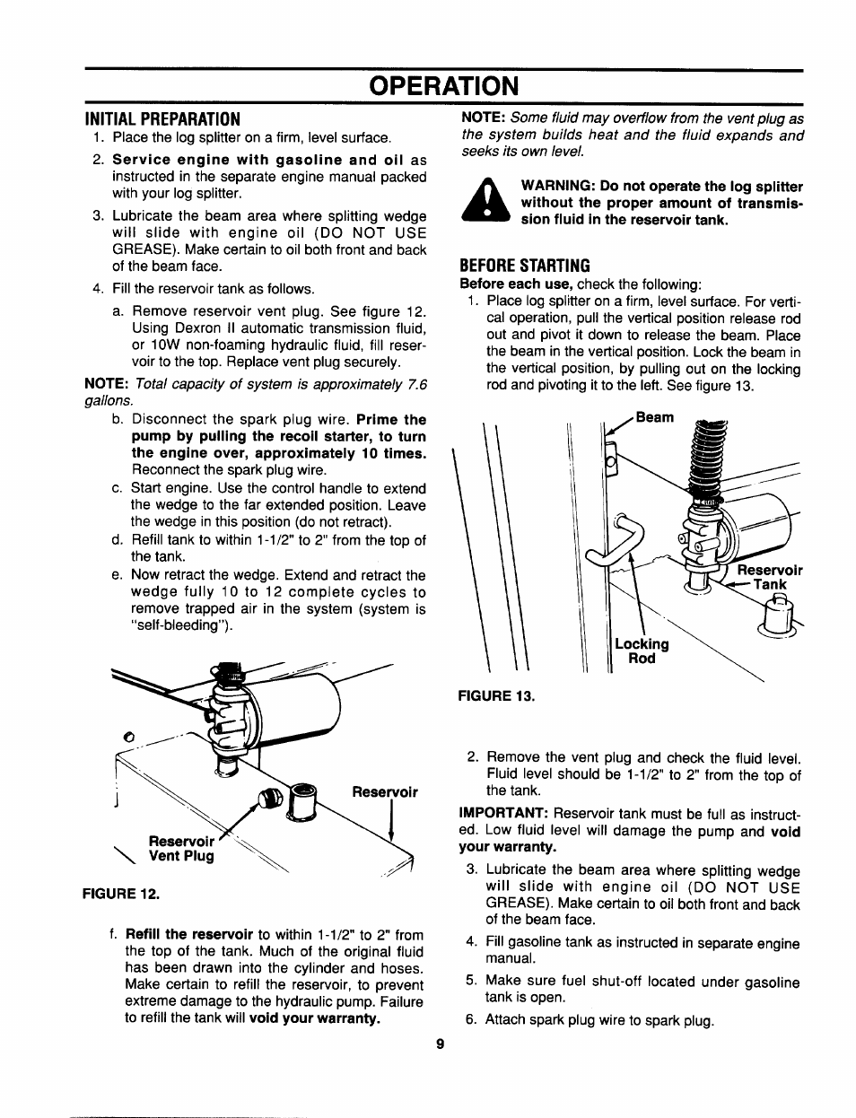 Operation, Initial preparation, Before starting | MTD 638 User Manual | Page 9 / 16