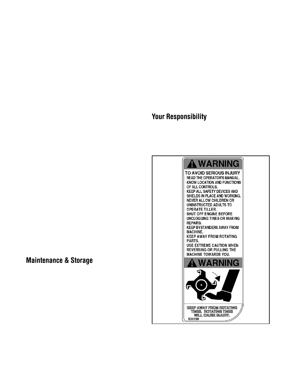 Maintenance & storage, Your responsibility | MTD 330 Series User Manual | Page 4 / 16