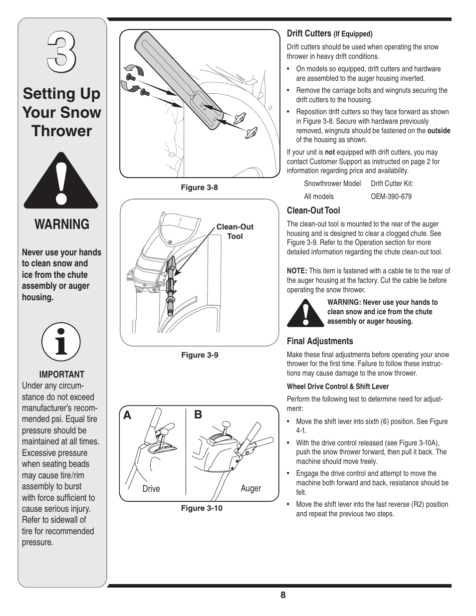 Setting up your snow thrower, Warning | MTD 769-04095 User Manual | Page 8 / 56