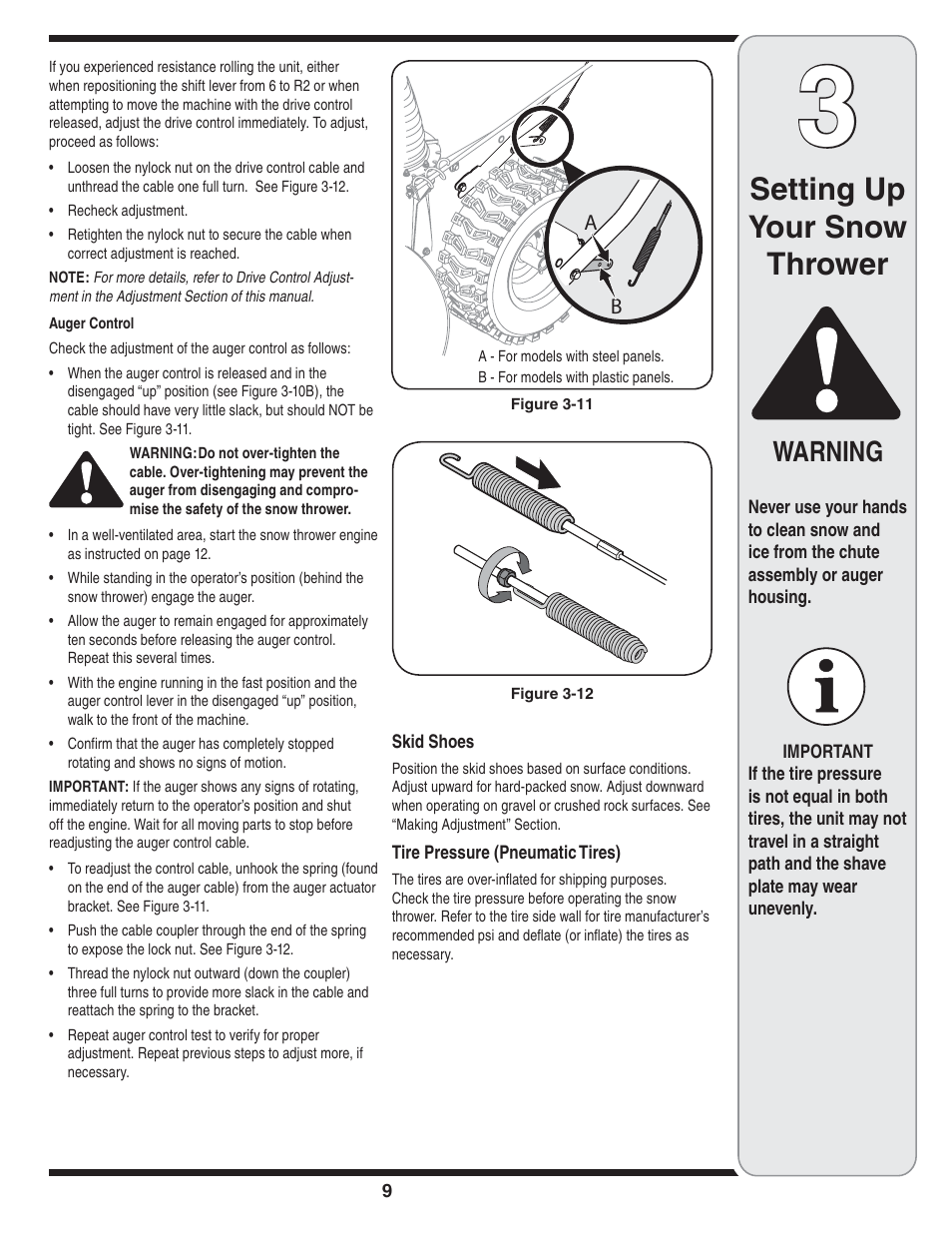 Setting up your snow thrower, Warning | MTD 769-04095 User Manual | Page 9 / 56