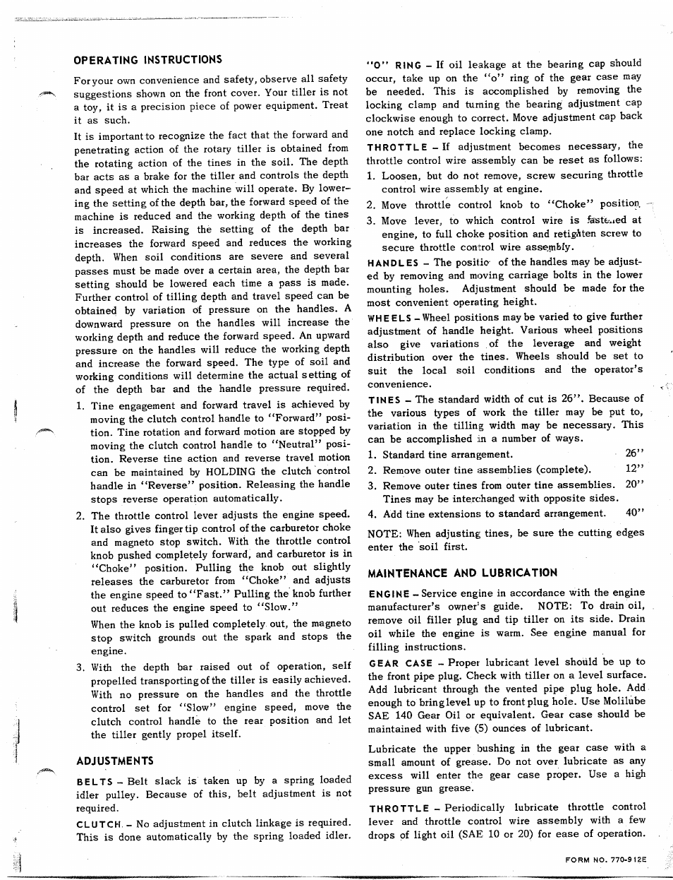 Operating instructions, Adjustments, Maintenance and lubrication | MTD 217-300 User Manual | Page 5 / 8