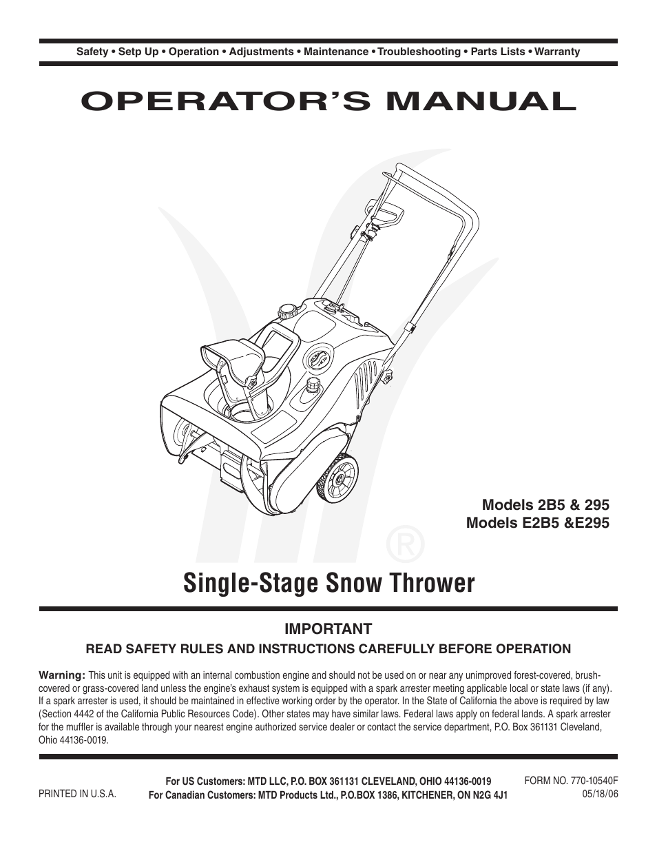 MTD 2B5 User Manual | 32 pages