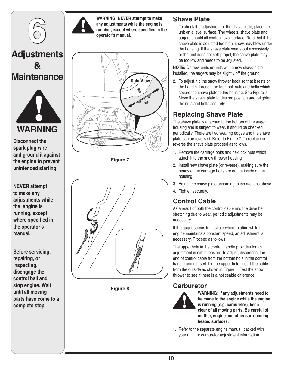 Adjustments & maintenance, Warning | MTD 2B5 User Manual | Page 10 / 32