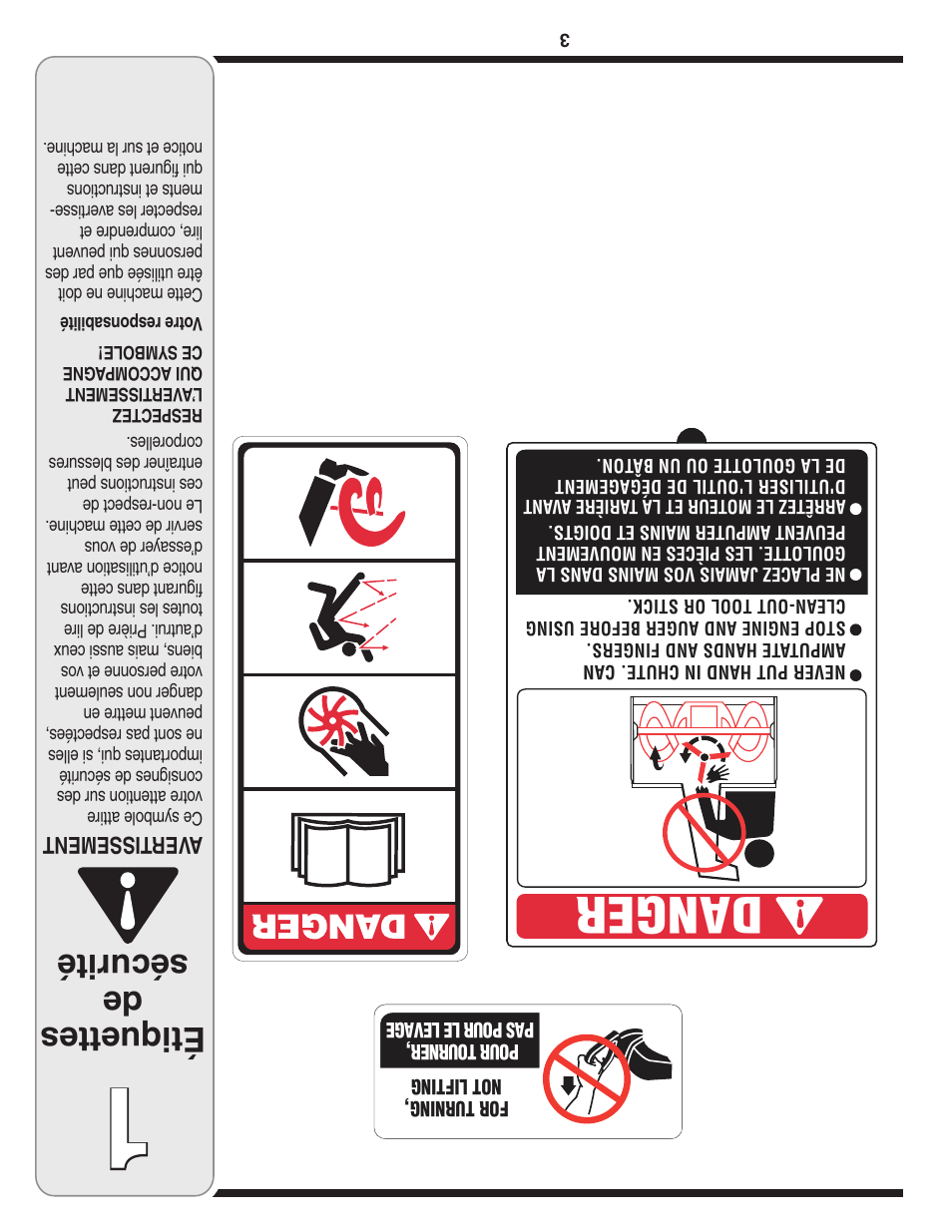 Da ng er, Étiquettes de sécurité, Aver tissement | MTD 2B5 User Manual | Page 30 / 32