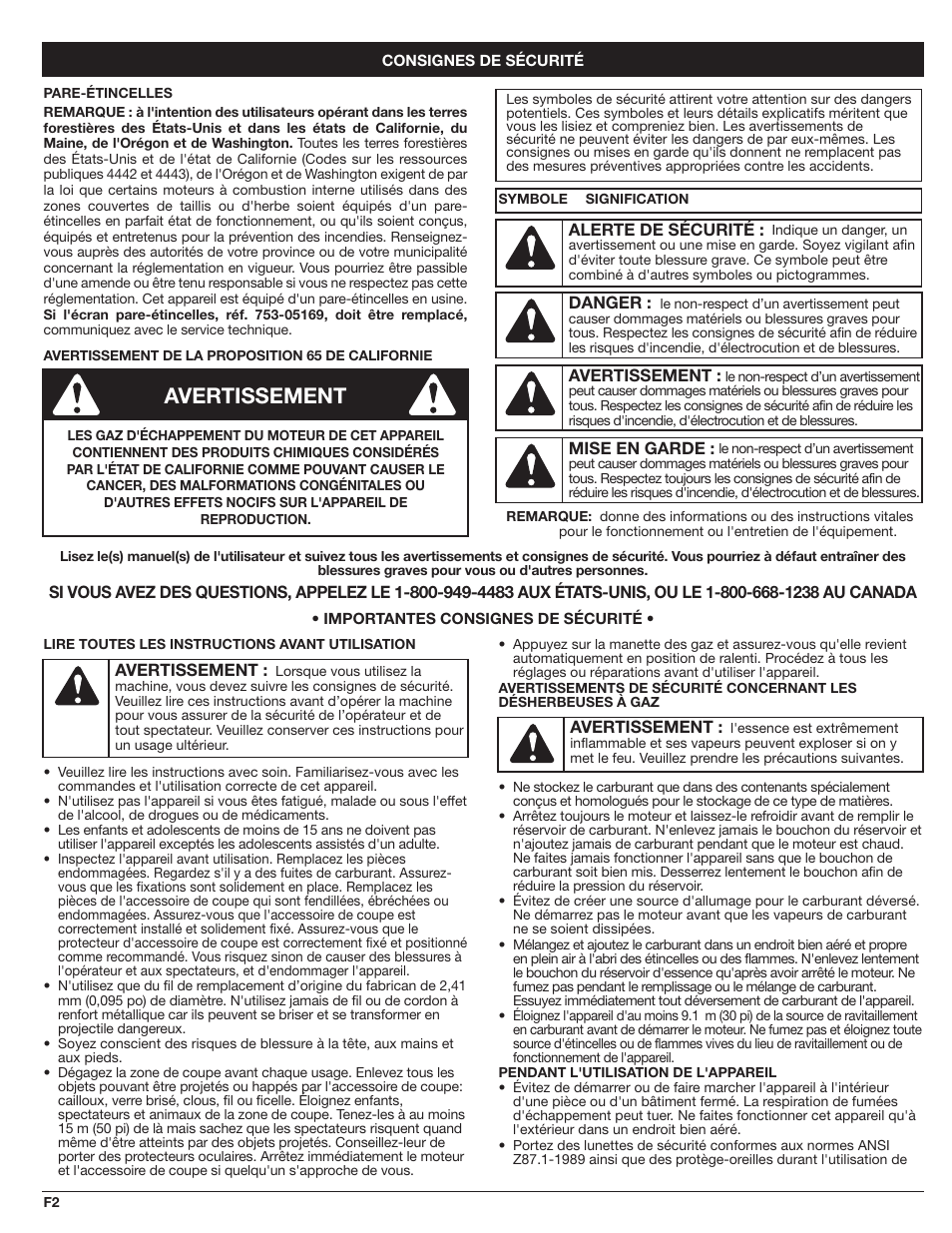 Avertissement | MTD WH25CS User Manual | Page 10 / 28