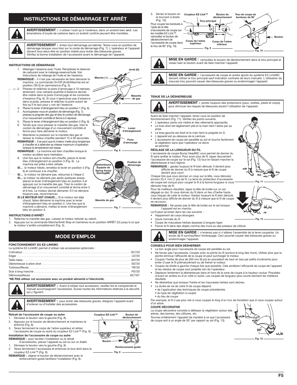 Instructions de démarrage et arrêt, Mode d’emploi | MTD WH25CS User Manual | Page 13 / 28