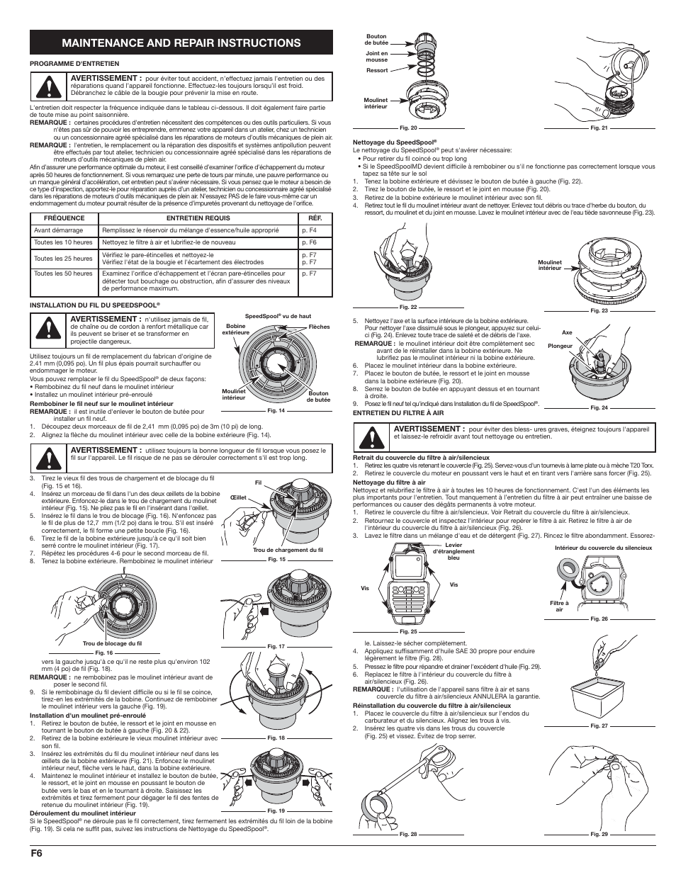 Maintenance and repair instructions | MTD WH25CS User Manual | Page 14 / 28