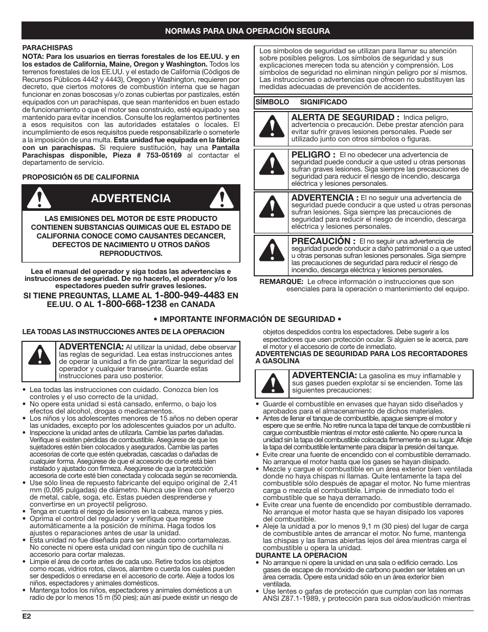 Advertencia | MTD WH25CS User Manual | Page 18 / 28