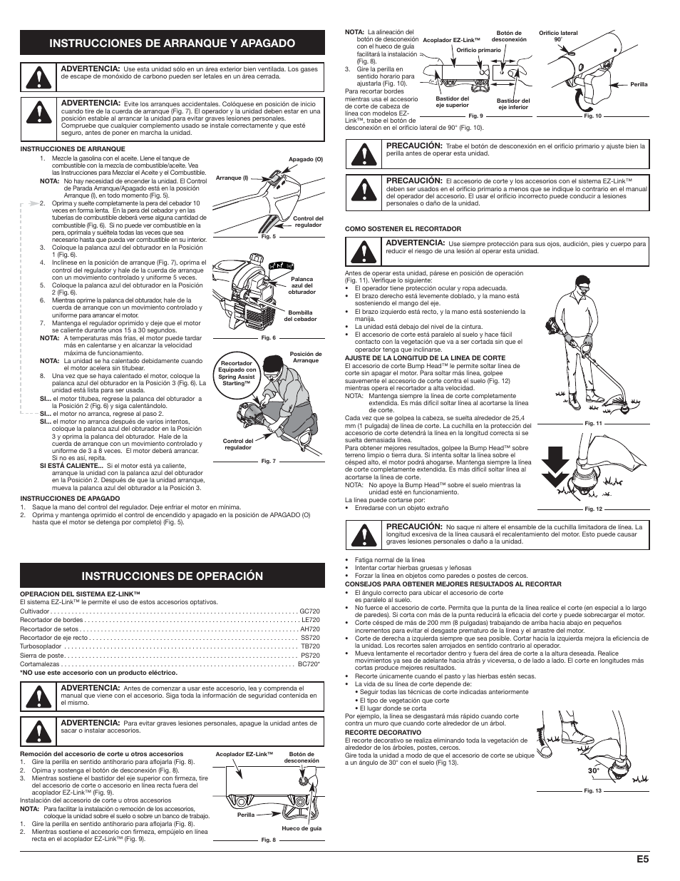 Instrucciones de operación, Instrucciones de arranque y apagado | MTD WH25CS User Manual | Page 21 / 28