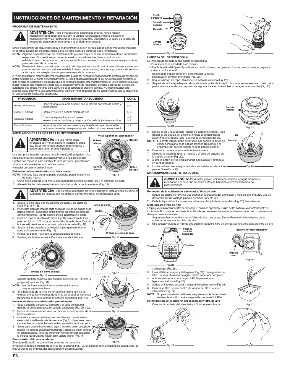 Instrucciones de mantenimiento y reparación | MTD WH25CS User Manual | Page 22 / 28