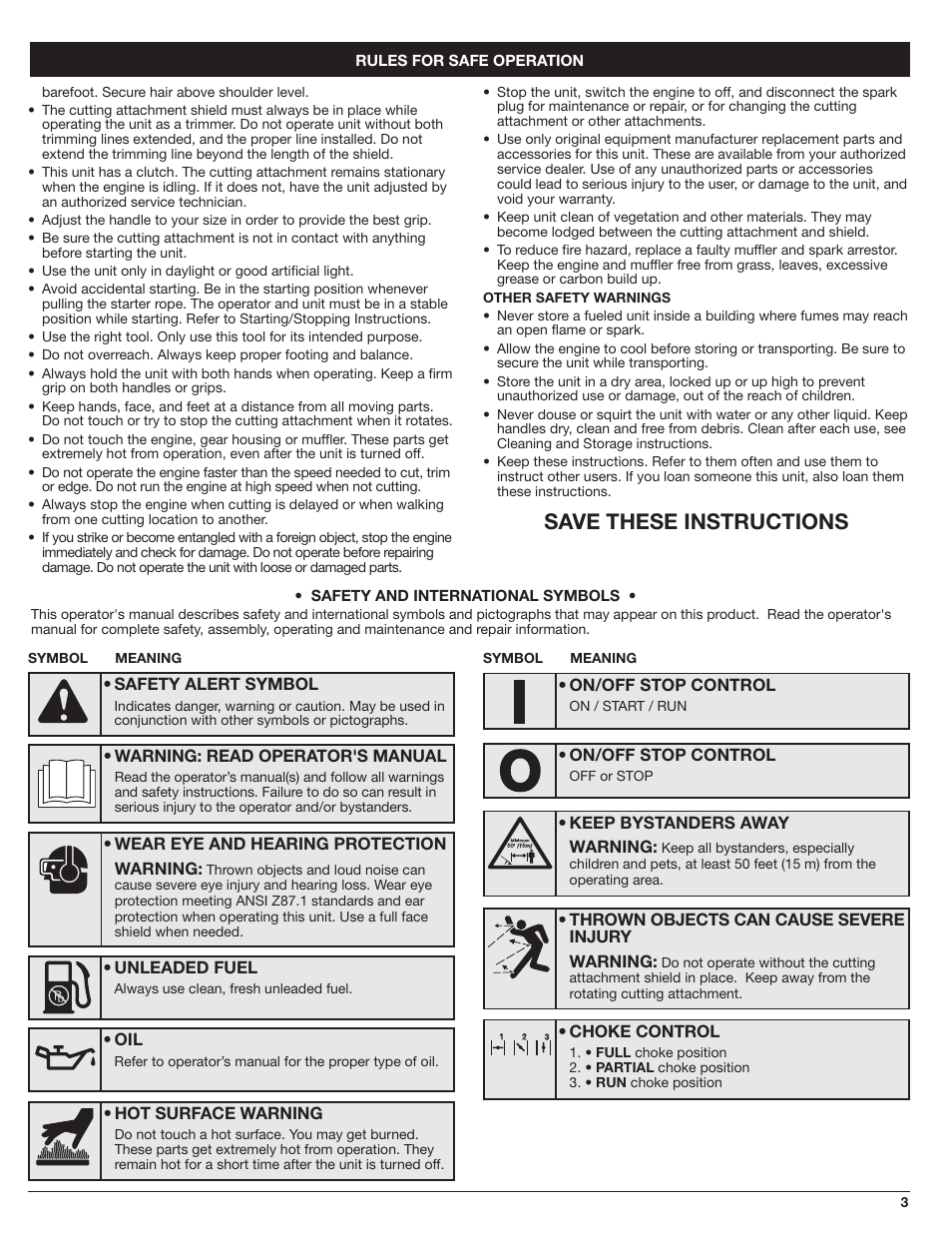 Save these instructions | MTD WH25CS User Manual | Page 3 / 28