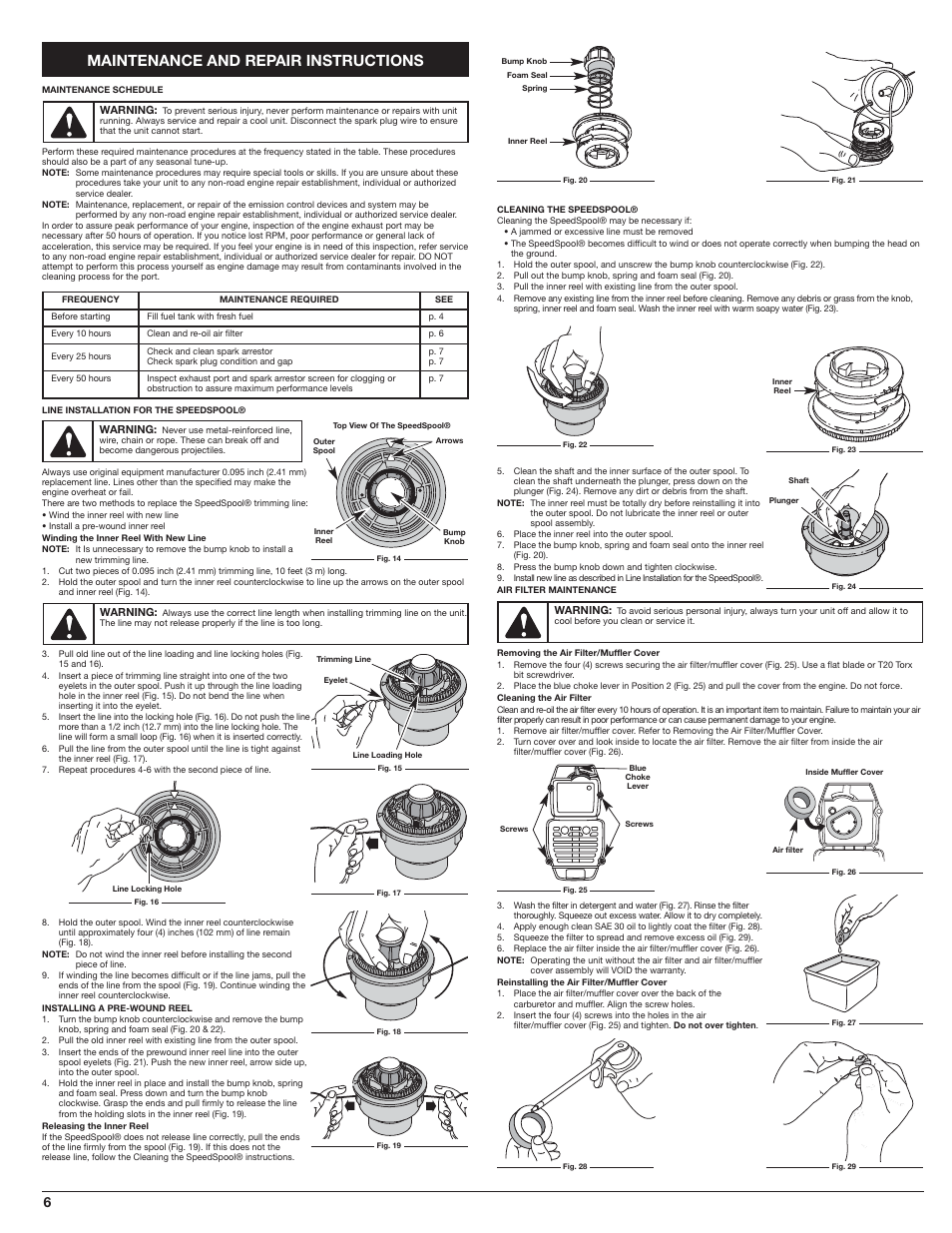 Maintenance and repair instructions | MTD WH25CS User Manual | Page 6 / 28