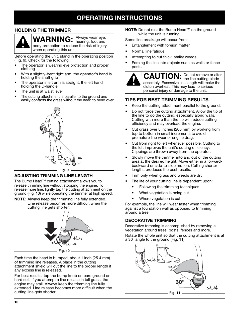 Caution, Warning, Operating instructions | MTD MT705 User Manual | Page 10 / 64