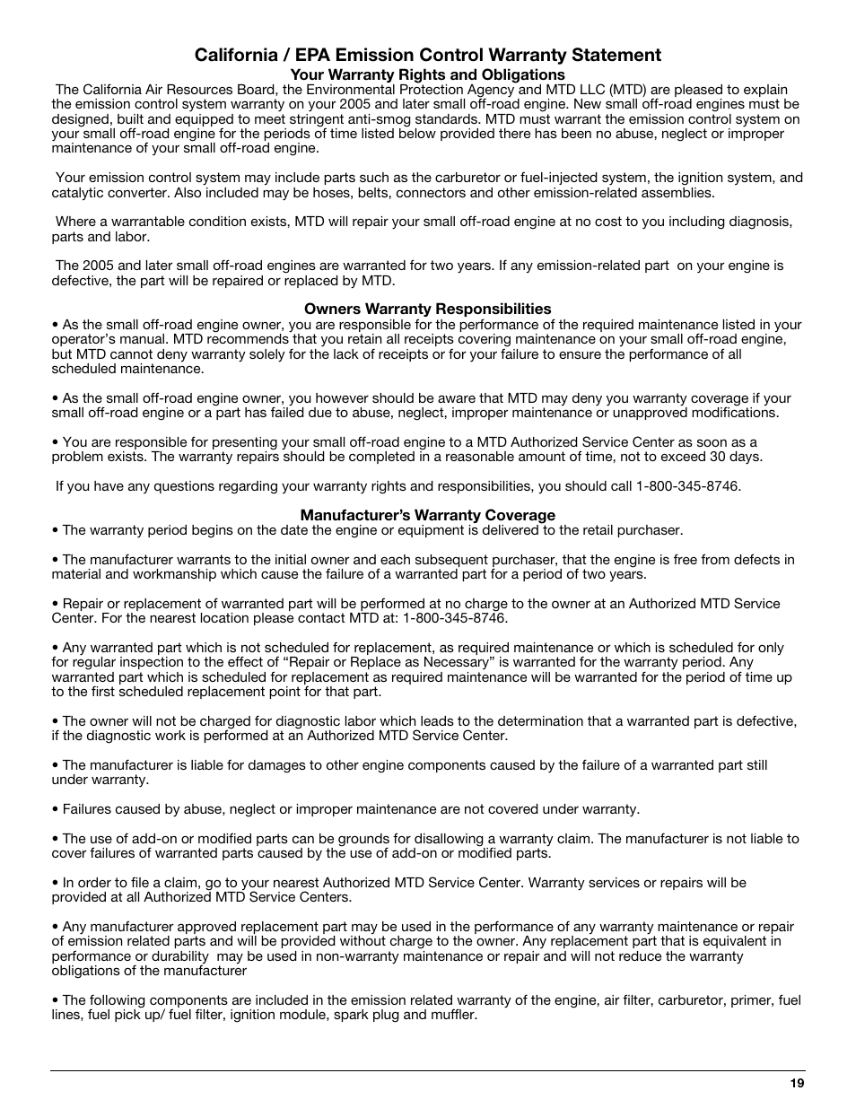 MTD MT705 User Manual | Page 19 / 64