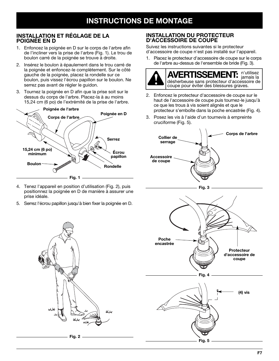 Avertissement, Instructions de montage | MTD MT705 User Manual | Page 27 / 64