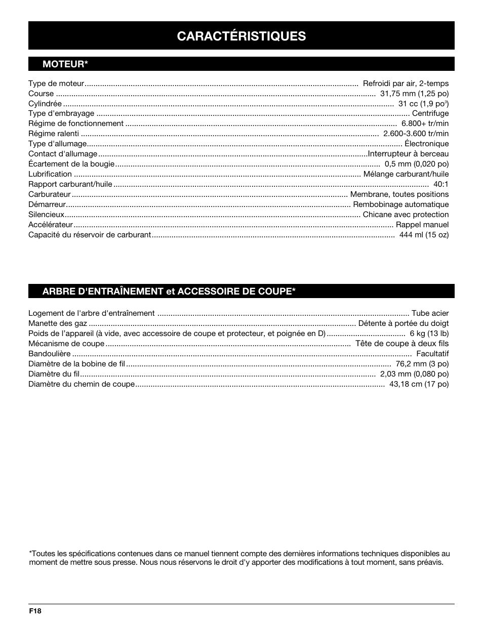 Caractéristiques | MTD MT705 User Manual | Page 38 / 64