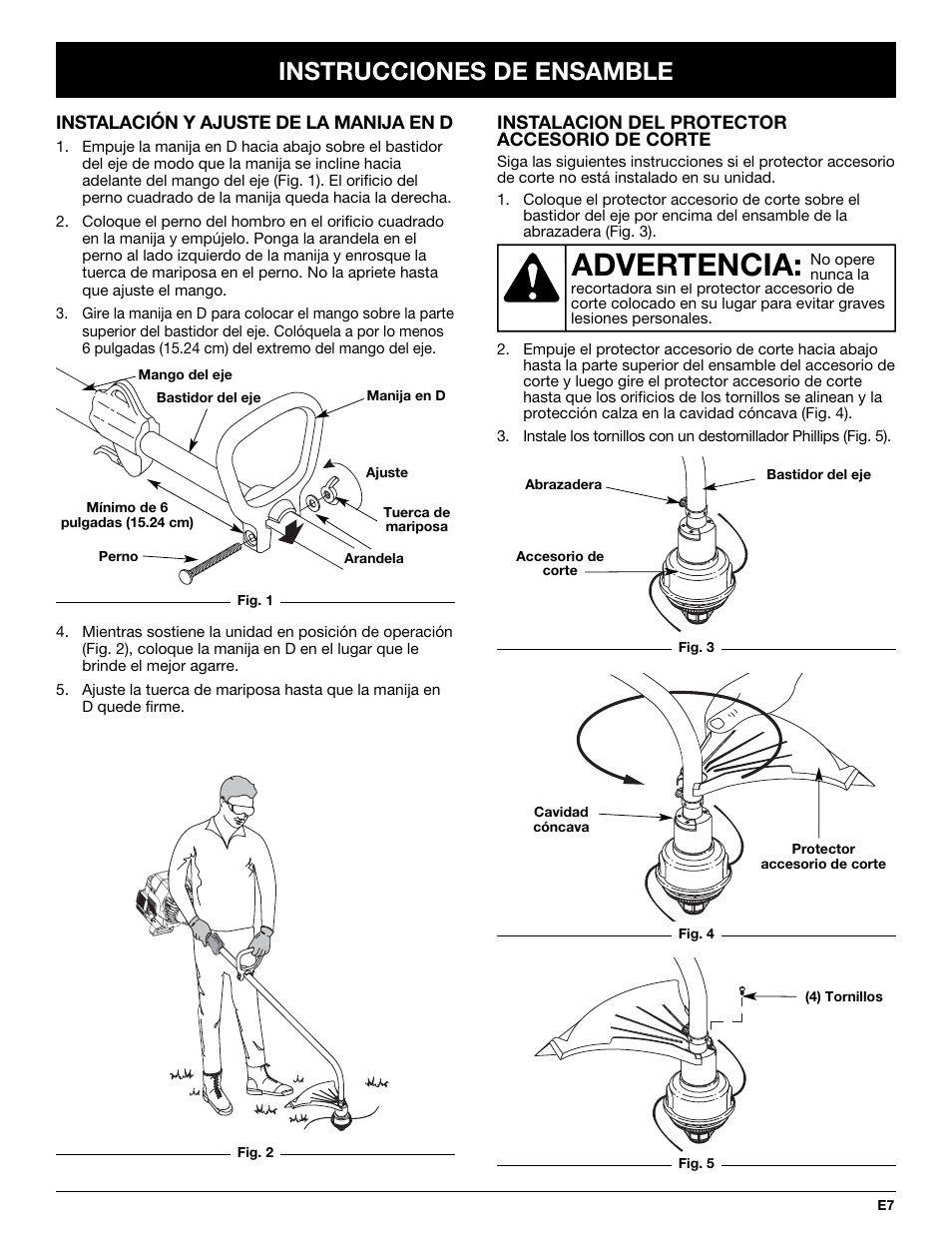 Advertencia, Instrucciones de ensamble | MTD MT705 User Manual | Page 47 / 64