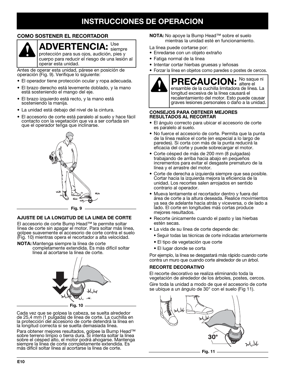 Precaucion, Advertencia, Instrucciones de operacion | MTD MT705 User Manual | Page 50 / 64