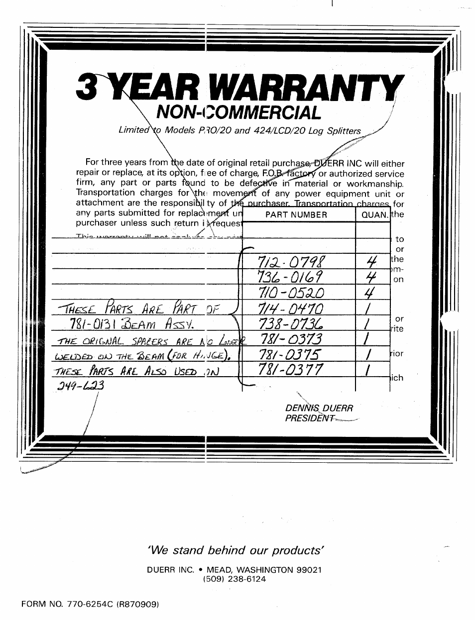 R warranty, Non-commercial, Warranty | We stand behind our products | MTD Duerr 248-623-003 User Manual | Page 16 / 16