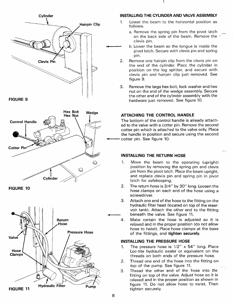 Attaching the control handle, Installing the return hose, Installing the pressure hose | MTD Duerr 248-623-003 User Manual | Page 8 / 16
