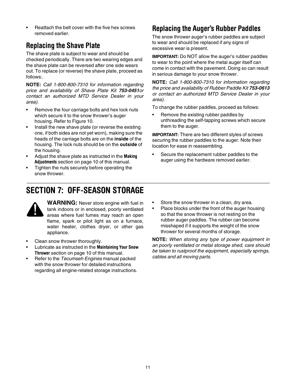 Replacing the shave plate, Replacing the auger’s rubber paddles | MTD 150 User Manual | Page 11 / 32