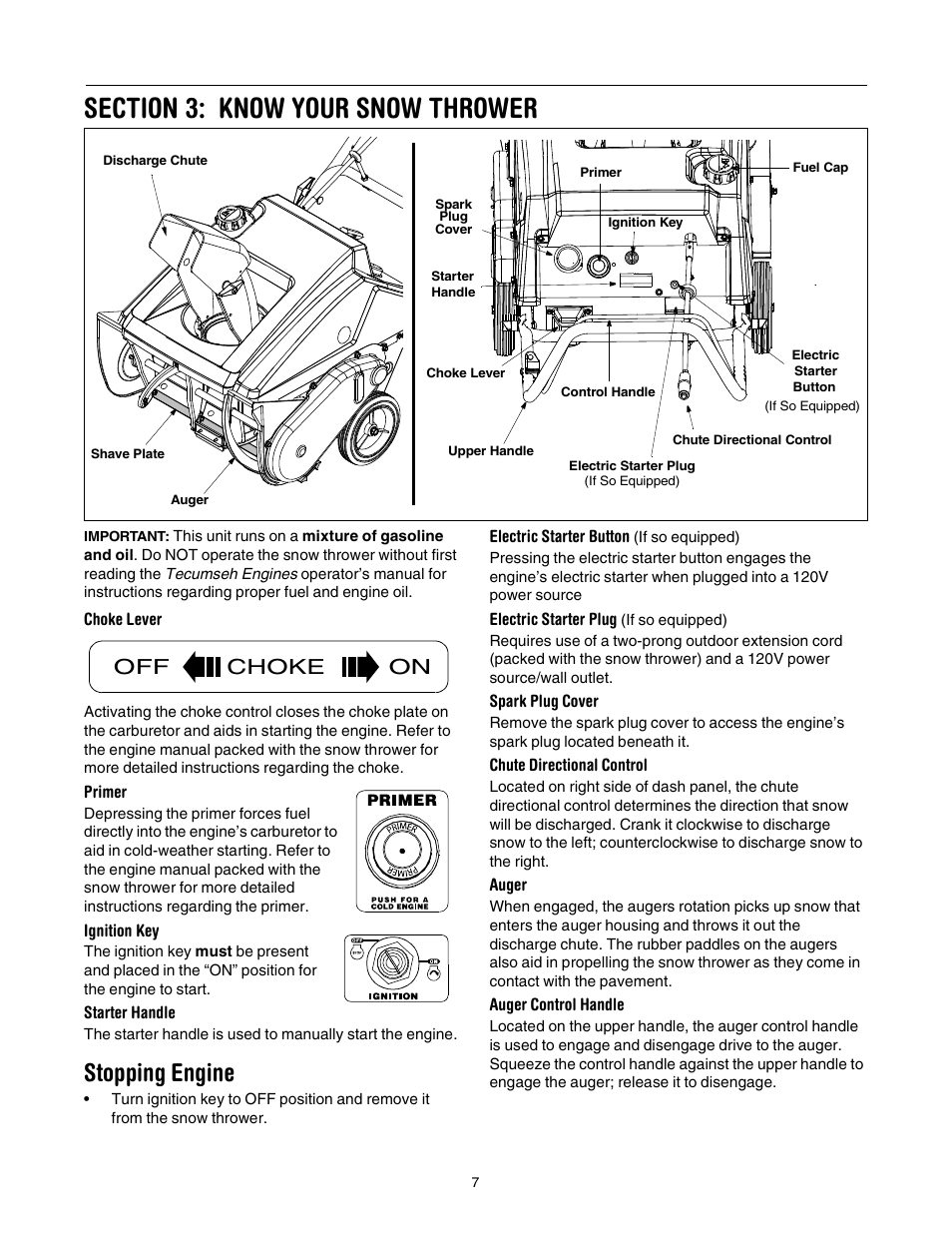 Stopping engine, Choke on | MTD 150 User Manual | Page 7 / 32