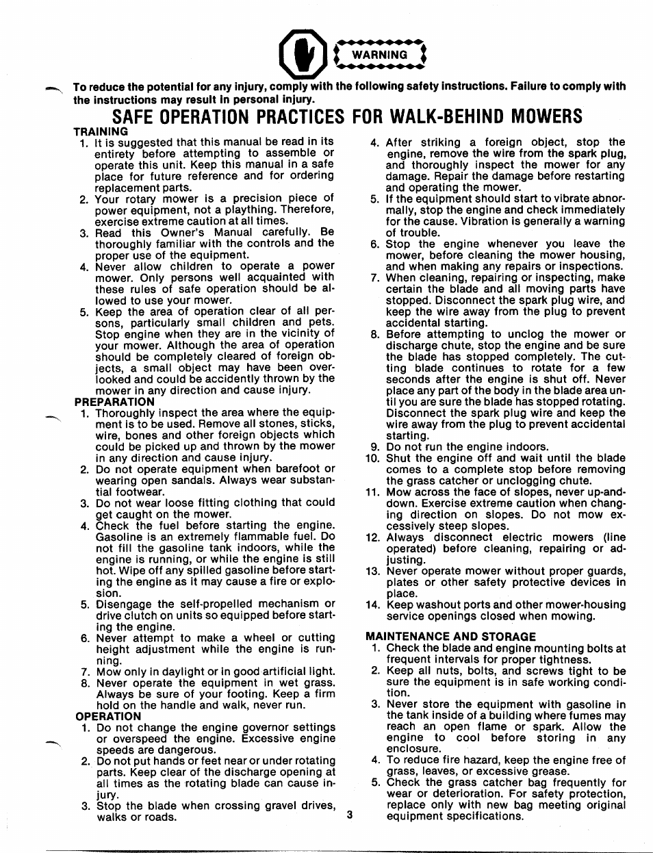 Safe operation practices, For walk-behind mowers | MTD 112-530A User Manual | Page 3 / 20