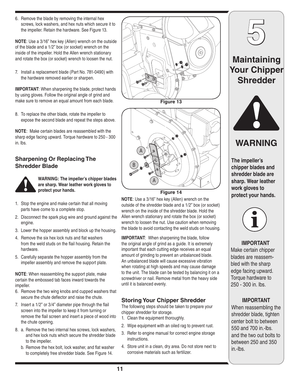 Warning, Maintaining your chipper shredder | MTD 462 thru 464 User Manual | Page 11 / 20