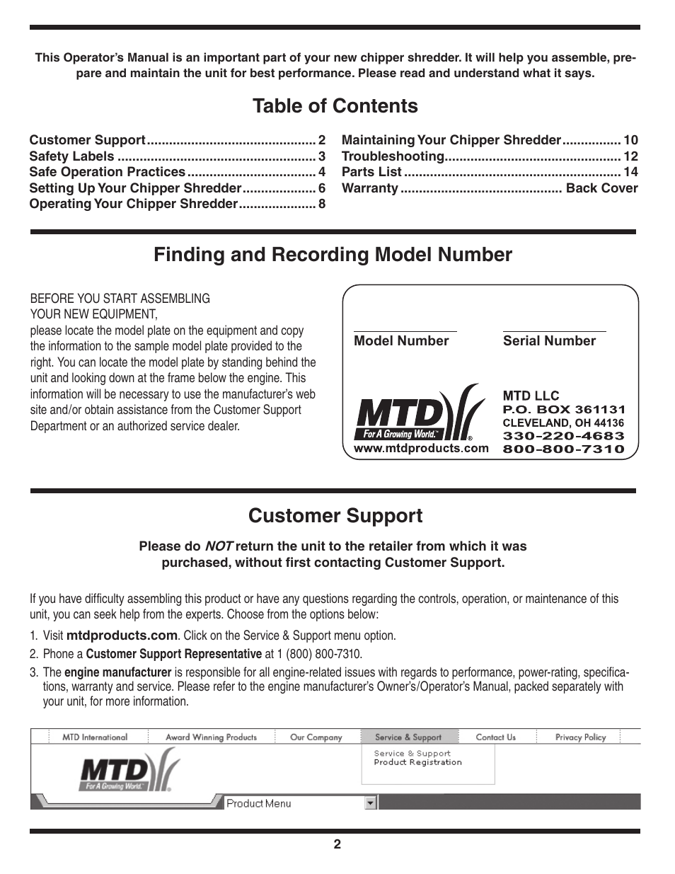 MTD 462 thru 464 User Manual | Page 2 / 20