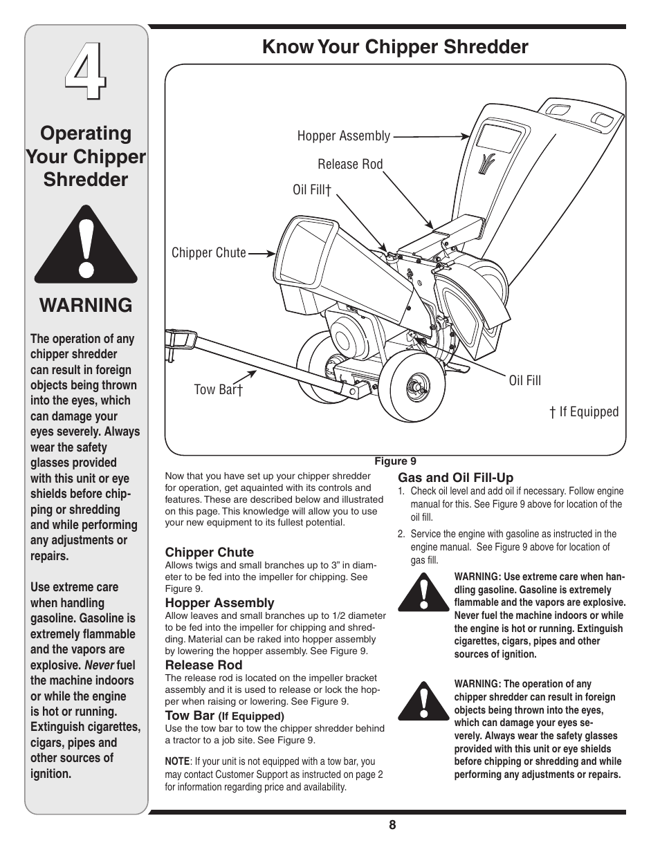 Operating your chipper shredder, Warning, Know your chipper shredder | MTD 462 thru 464 User Manual | Page 8 / 20