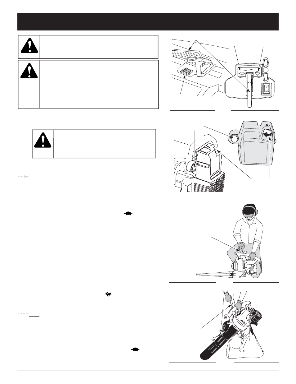 Avertissement, Instructions de démarrage et arrêt | MTD TB320BV User Manual | Page 34 / 72