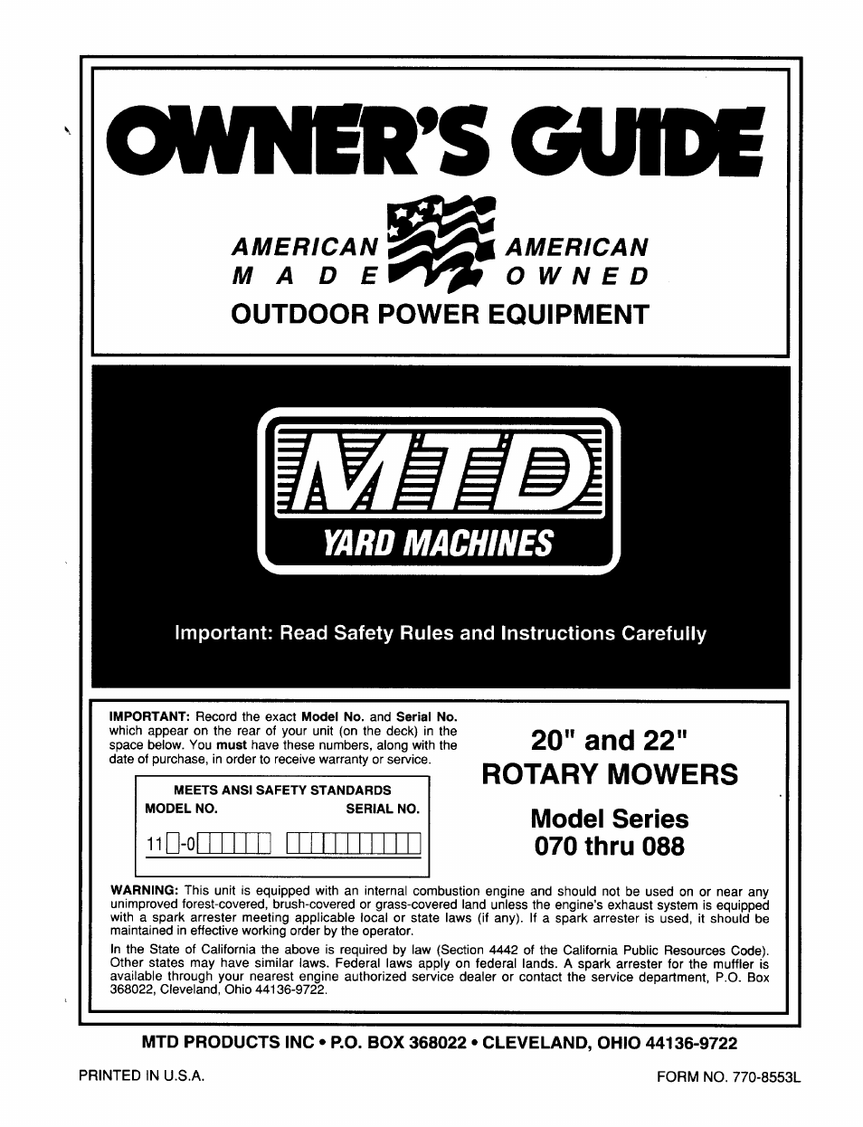 MTD 070 Thru 088 User Manual | 12 pages