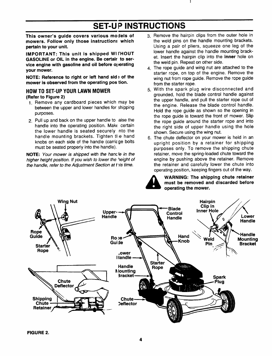 How to set-up your lawn mower, Set-up instructions | MTD 070 Thru 088 User Manual | Page 4 / 12