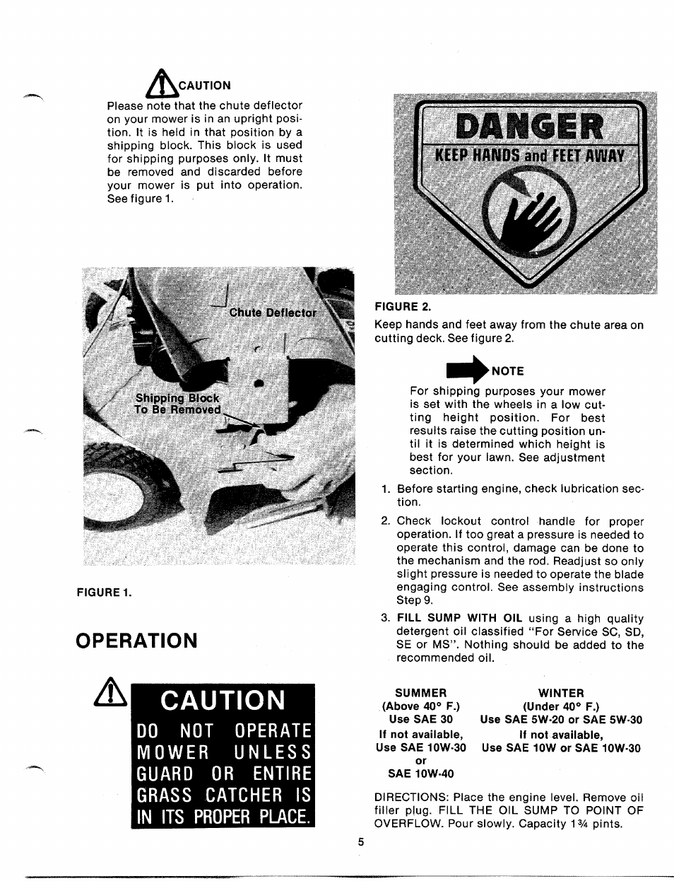 Caution, Figure 2, Summer (above 40° f.) | Winter (under 40° f.), Operation | MTD 110-530A User Manual | Page 5 / 19