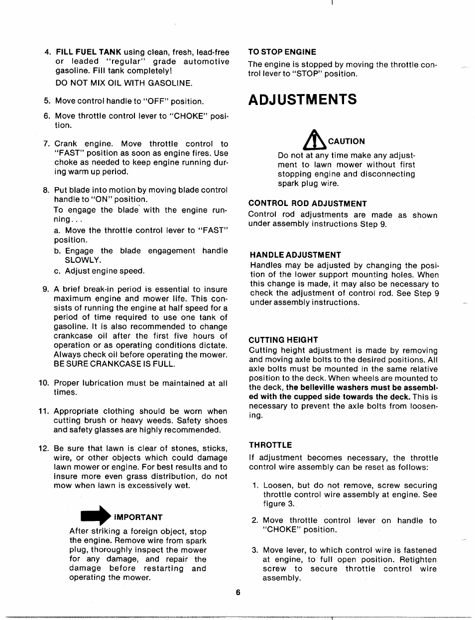 Adjustments | MTD 110-530A User Manual | Page 6 / 19