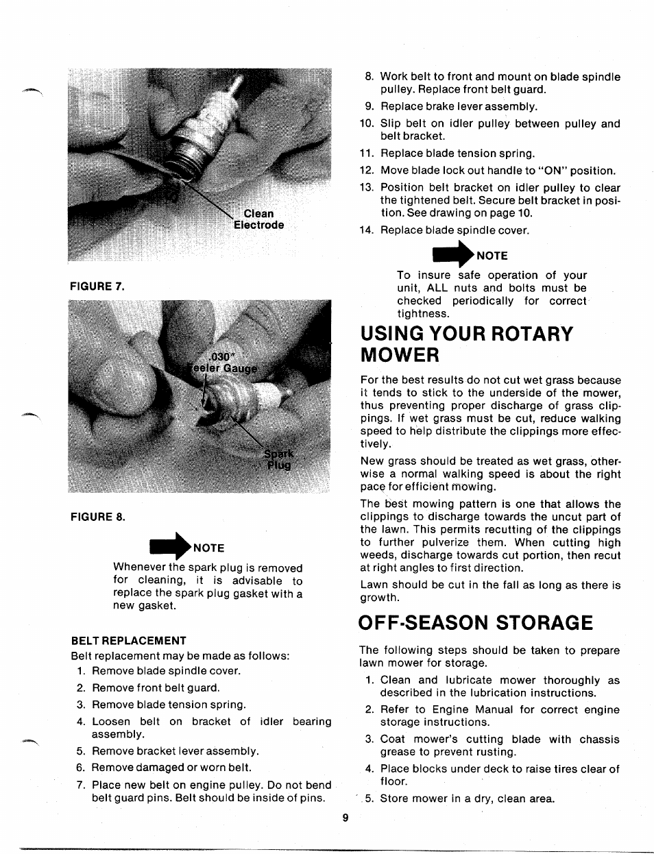 Using your rotary mower, Off season storage | MTD 110-530A User Manual | Page 9 / 19