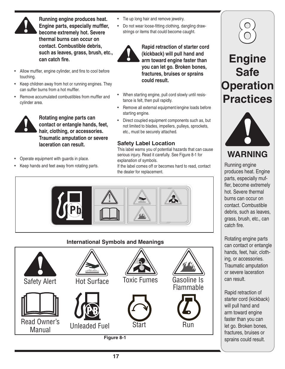 Engine safe operation practices, Warning | MTD 5DM User Manual | Page 17 / 52