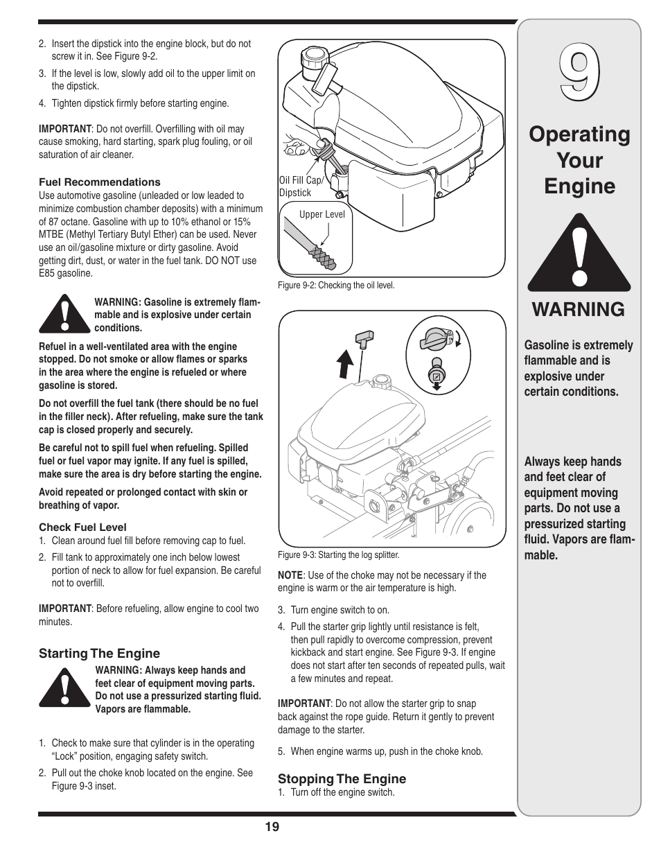 Operating your engine, Warning | MTD 5DM User Manual | Page 19 / 52