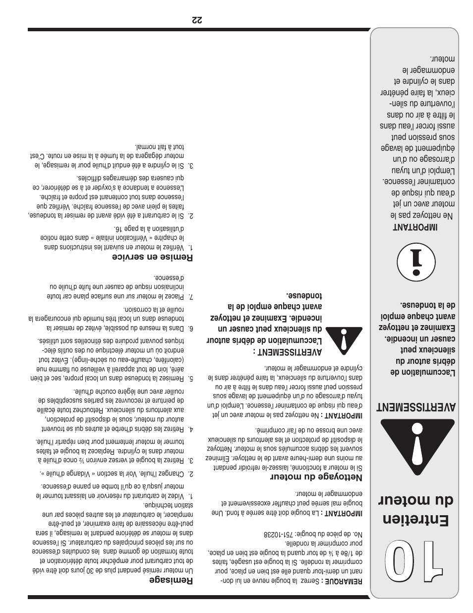 Entretien du moteur, Aver tissement | MTD 5DM User Manual | Page 31 / 52