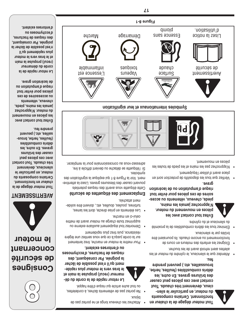 Consignes de sécurité concernant le moteur, Aver tissement | MTD 5DM User Manual | Page 36 / 52