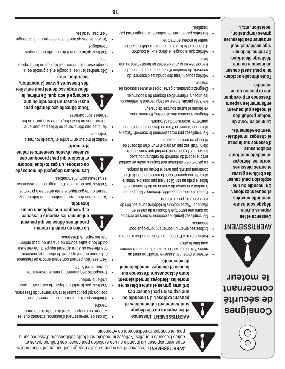 Consignes de sécurité concernant le moteur, Aver tissement | MTD 5DM User Manual | Page 37 / 52