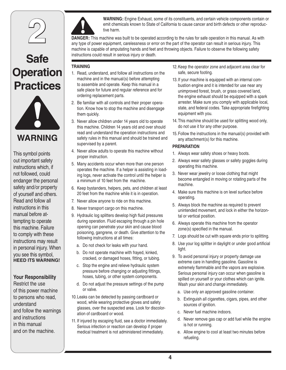 Safe operation practices, Warning | MTD 5DM User Manual | Page 4 / 52