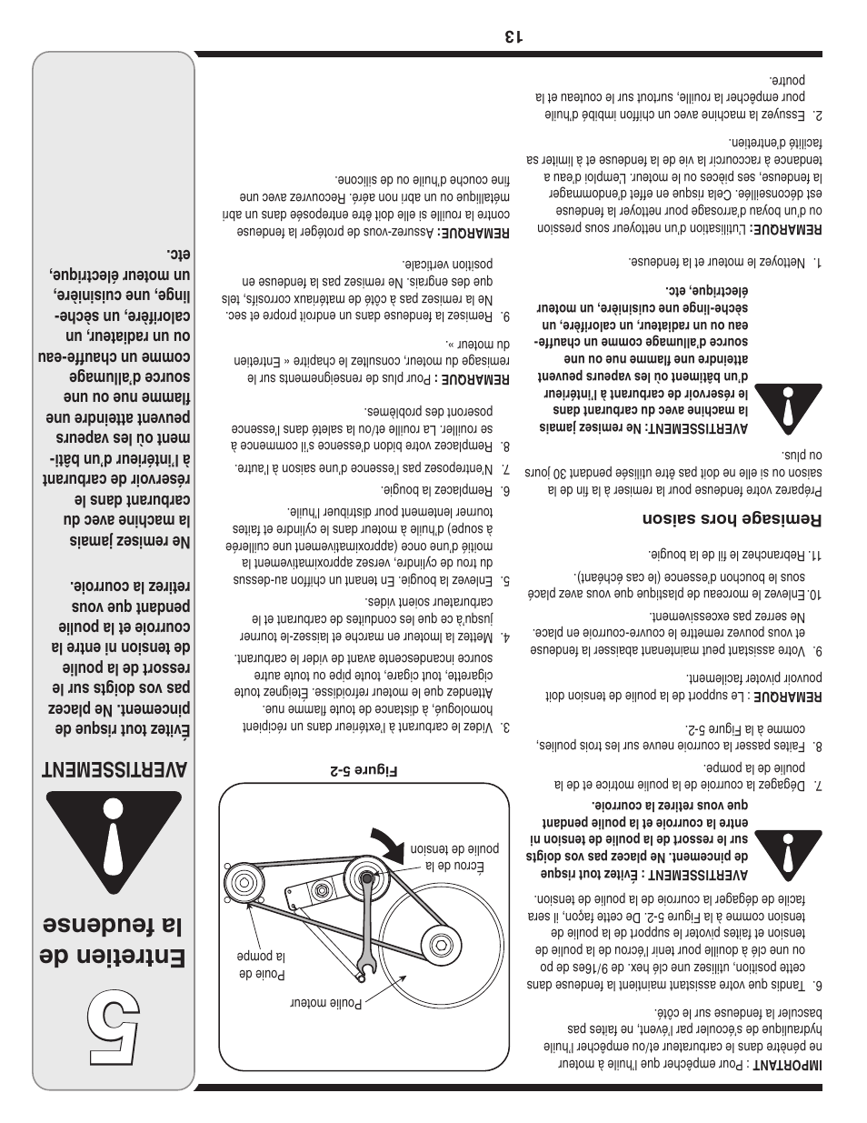 Entretien de la feudense, Aver tissement | MTD 5DM User Manual | Page 40 / 52