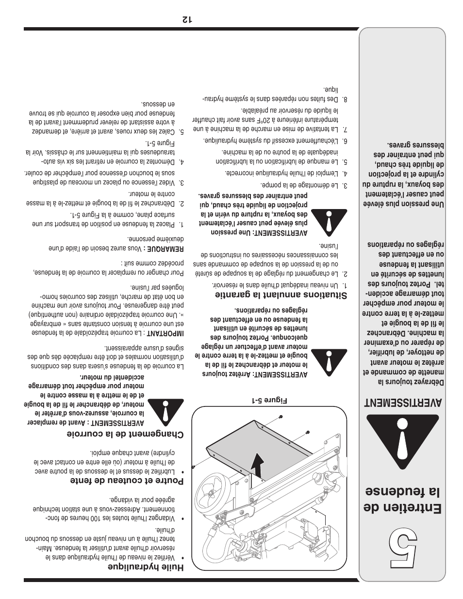 Entretien de la feudense, Aver tissement | MTD 5DM User Manual | Page 41 / 52