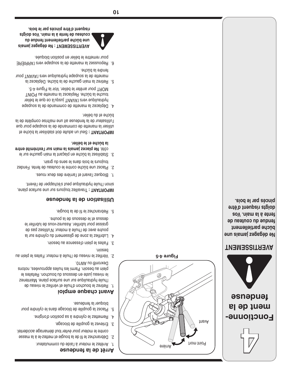 Fonctionne- ment de la fendeuse, Aver tissement | MTD 5DM User Manual | Page 43 / 52