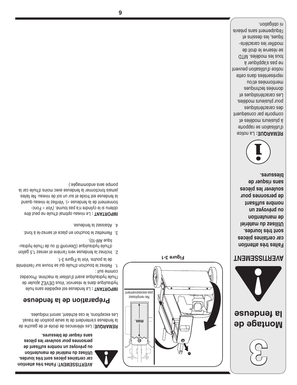 Montag e de la fendeuse, Aver tissement, Préparation de la fendeuse | MTD 5DM User Manual | Page 47 / 52