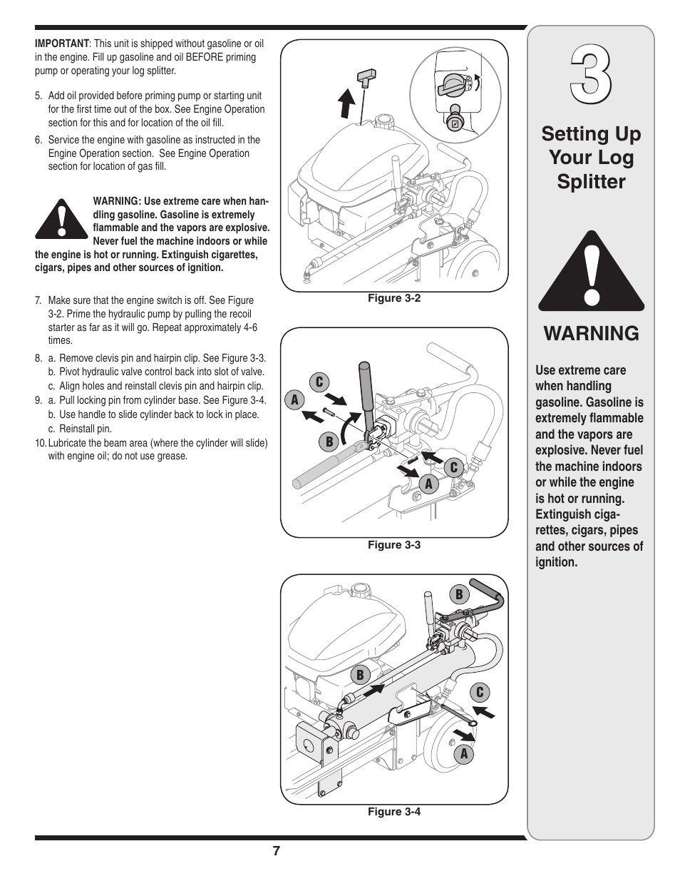 Setting up your log splitter, Warning | MTD 5DM User Manual | Page 7 / 52