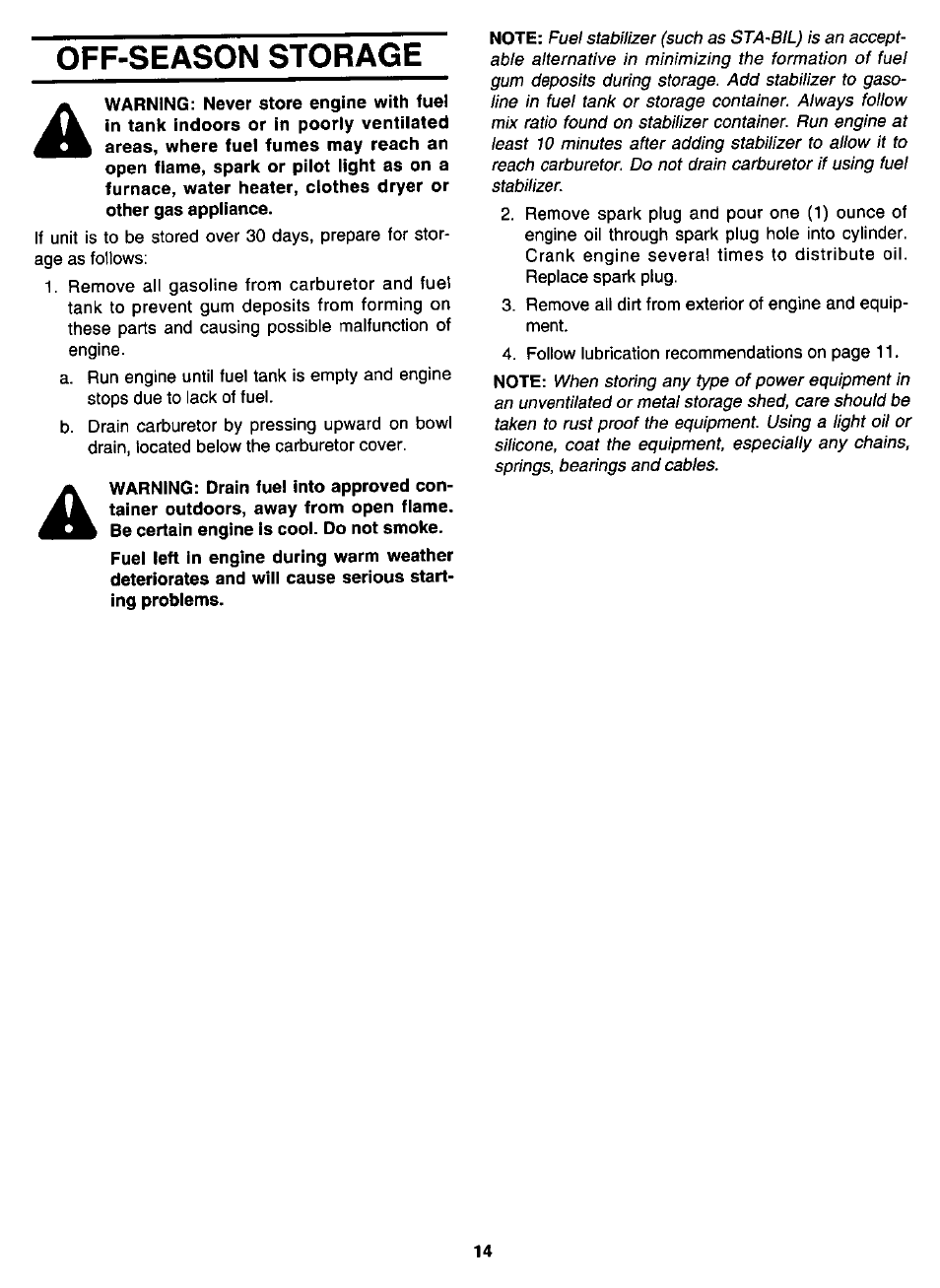 Off-season storage | MTD White 315E646F190 User Manual | Page 14 / 24