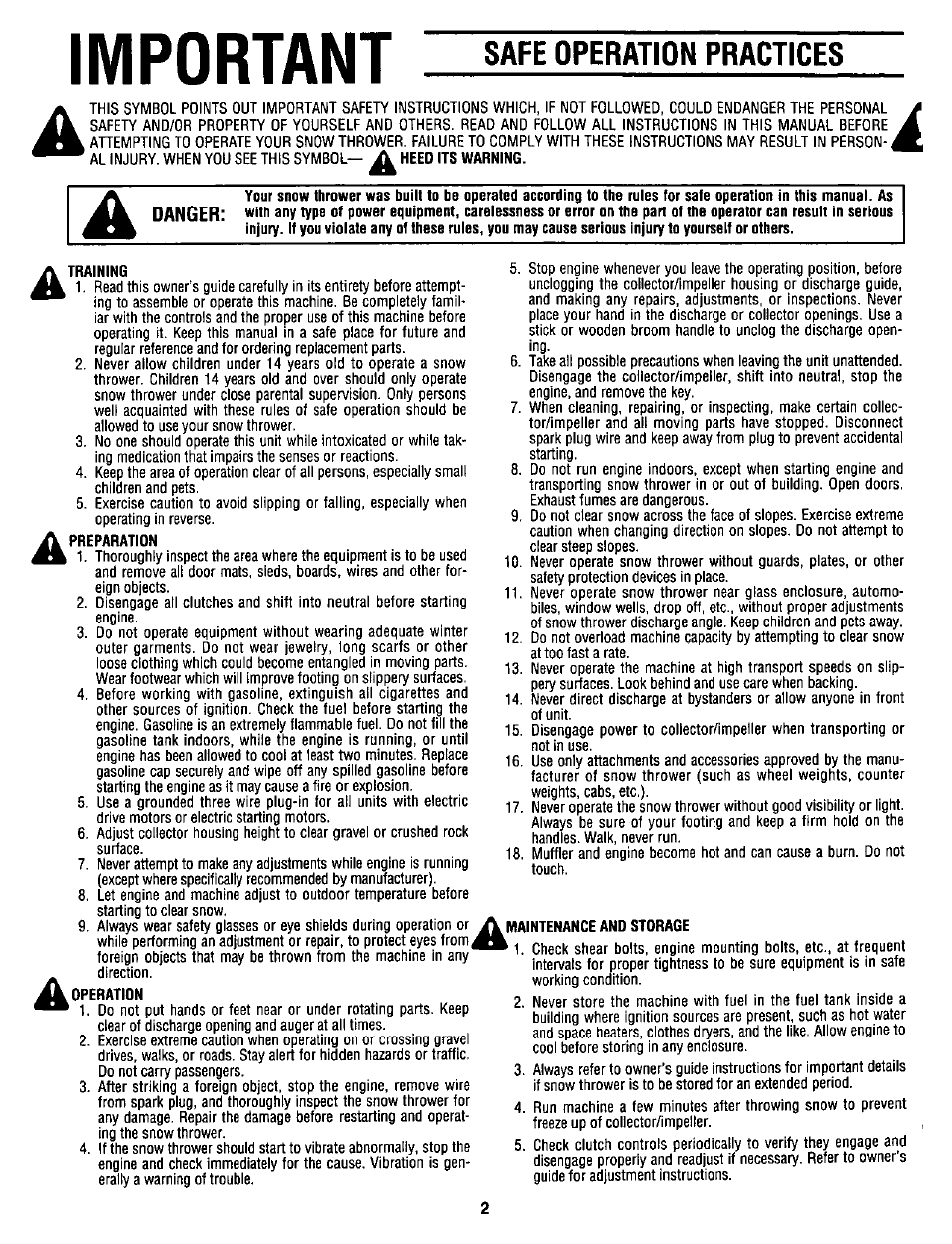 Important, Safe operation practices | MTD White 315E646F190 User Manual | Page 2 / 24