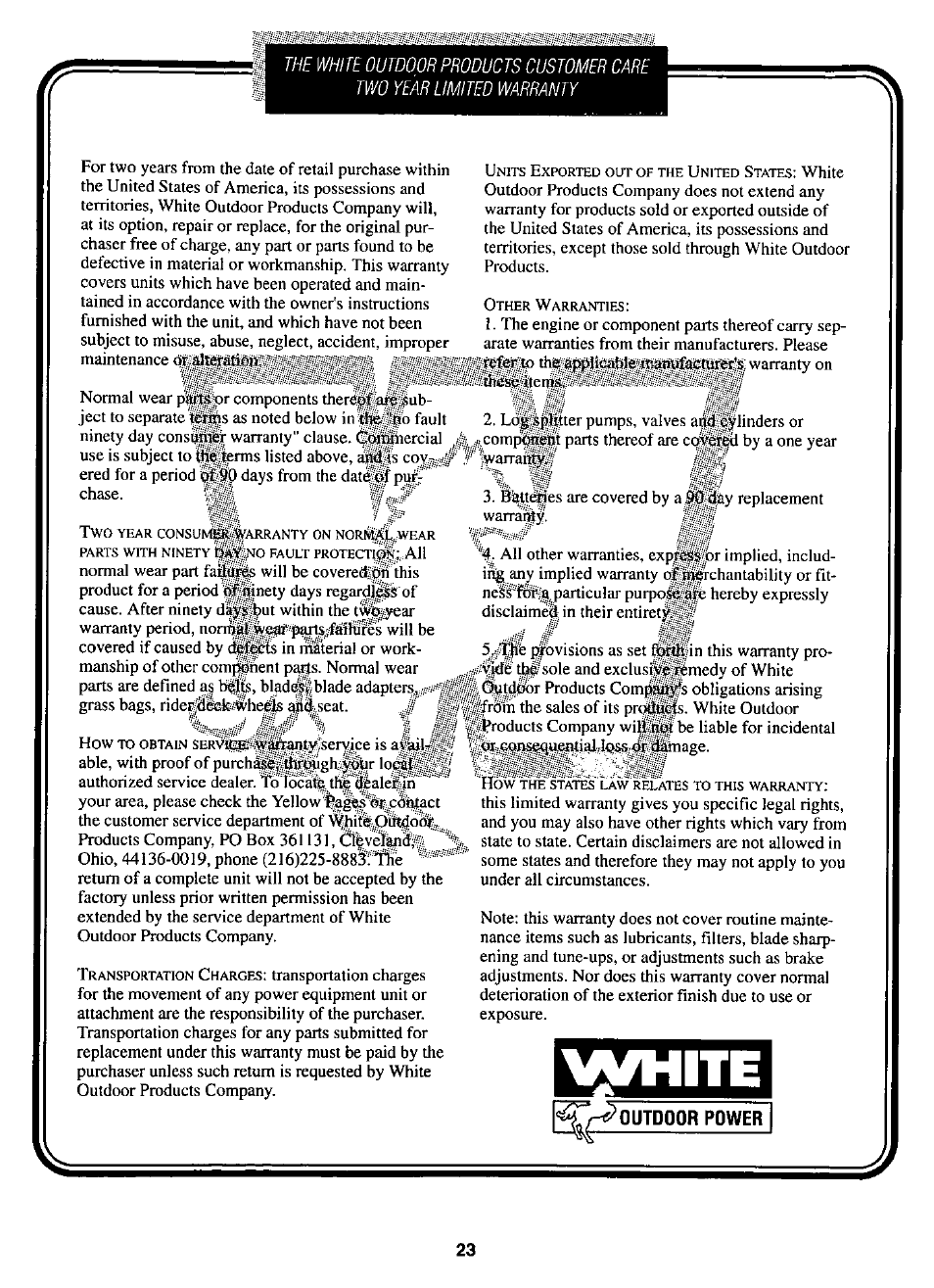 MTD White 315E646F190 User Manual | Page 23 / 24